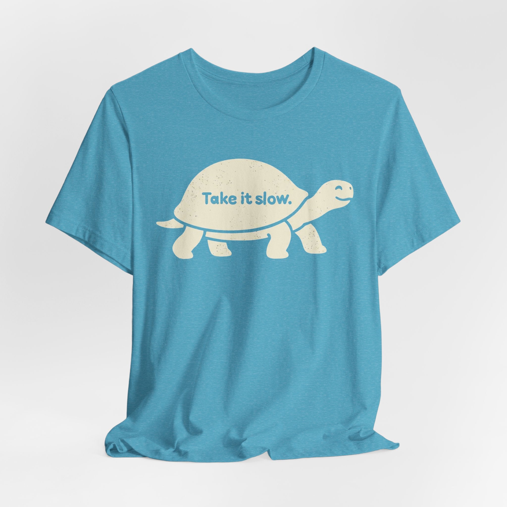 Take It Slow Tee in Black Heather - clean turtle illustration slow hiker shirt, Barely Outdoorsy Bella Canvas