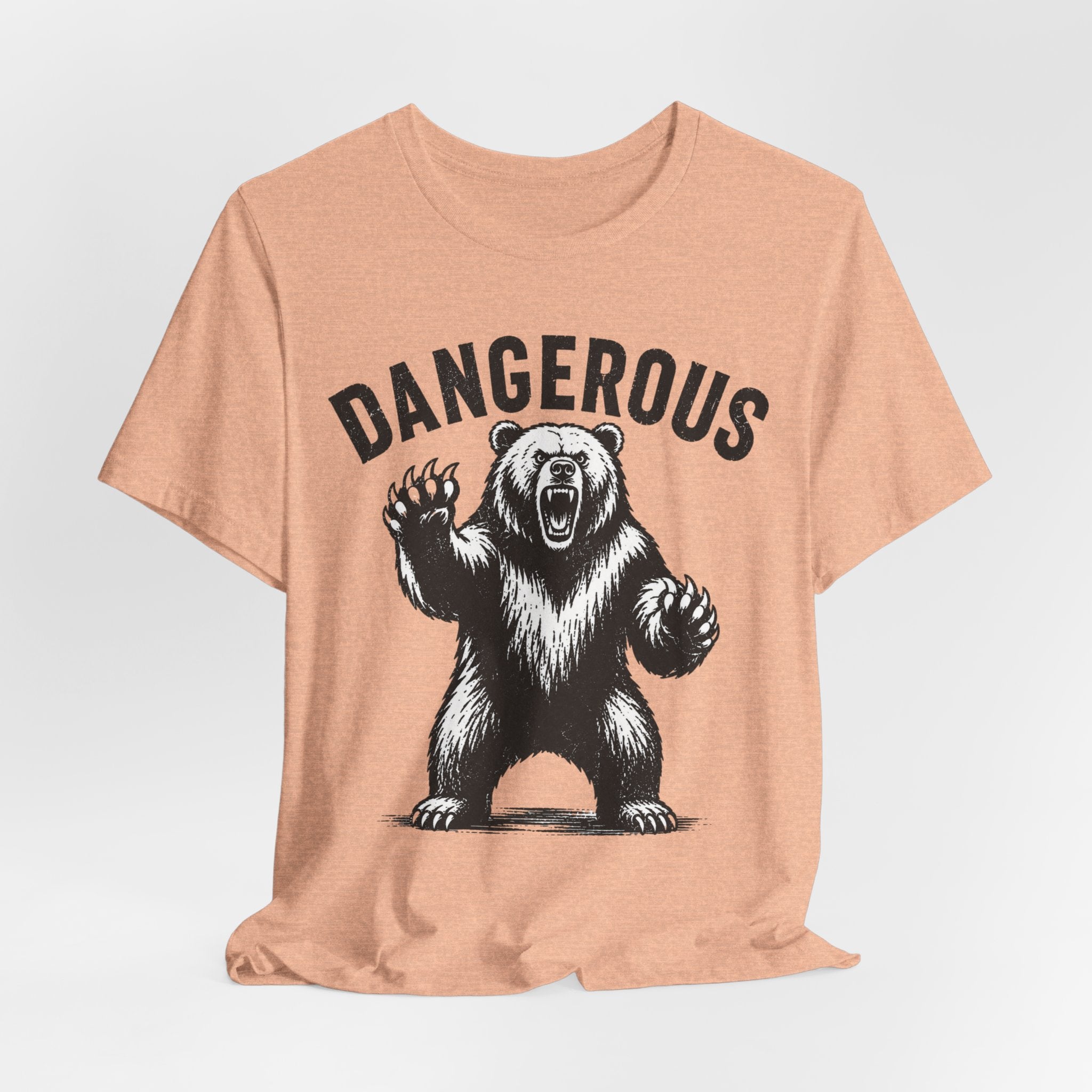 Dangerous Bear Funny Grizzly T-Shirt in White - bold vintage grizzly bear warning graphic tee, Barely Outdoorsy Bella Canvas