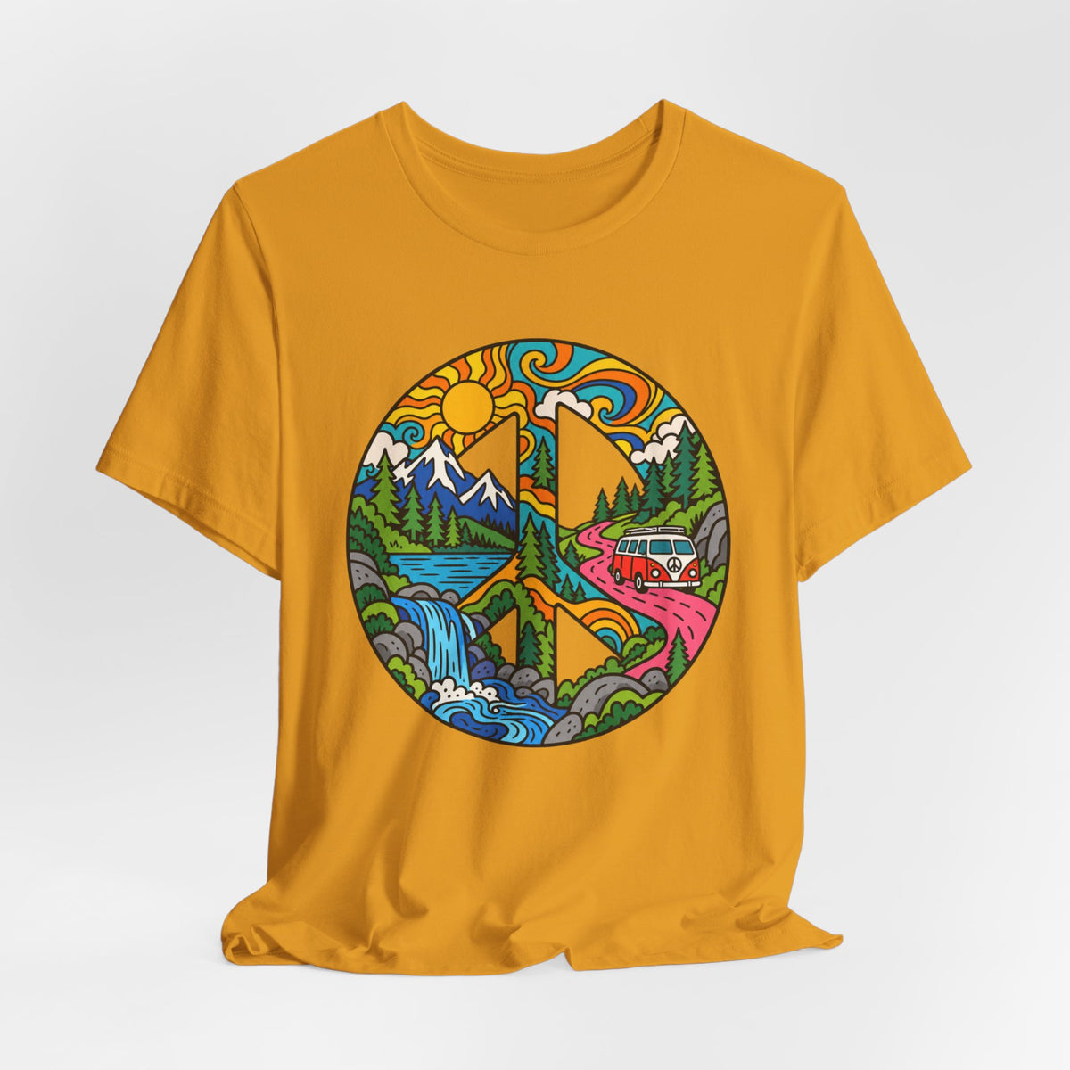 Peace Sign Mountain Van Tee in Navy - retro mountain van peace sign shirt, Barely Outdoorsy
