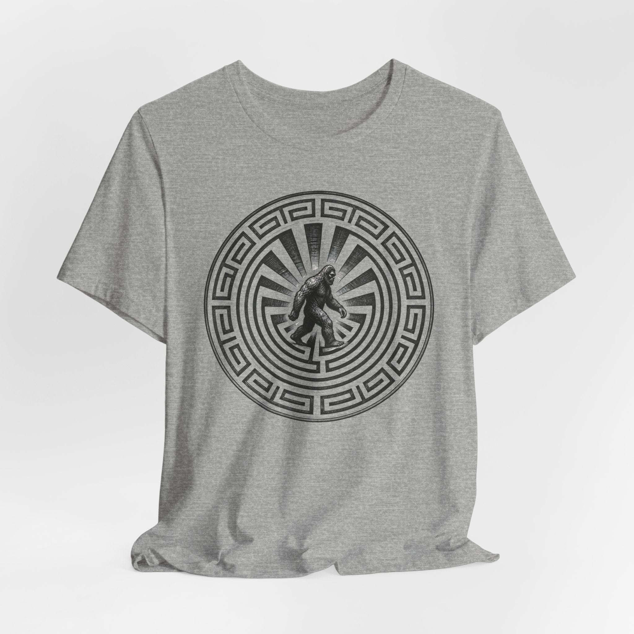 Bigfoot in a Maze Petroglyph Tee in White - funny Bigfoot spiral maze desert art shirt, Barely Outdoorsy