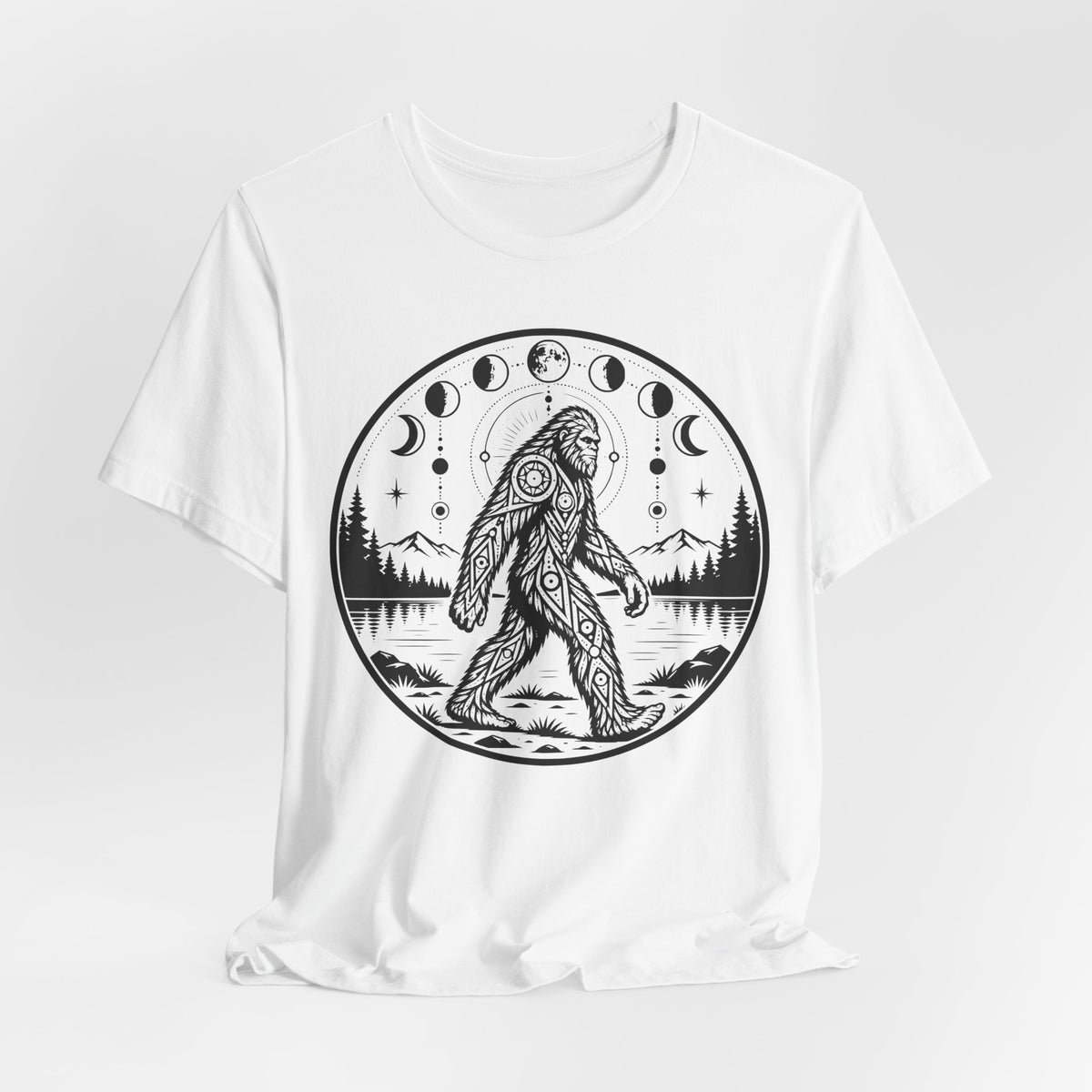 Bigfoot Moon Phases Tee in Pink - boho Bigfoot moon phases shirt, Barely Outdoorsy