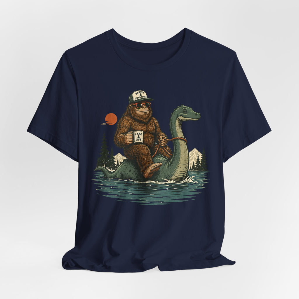Bigfoot Riding Loch Ness Monster T-Shirt