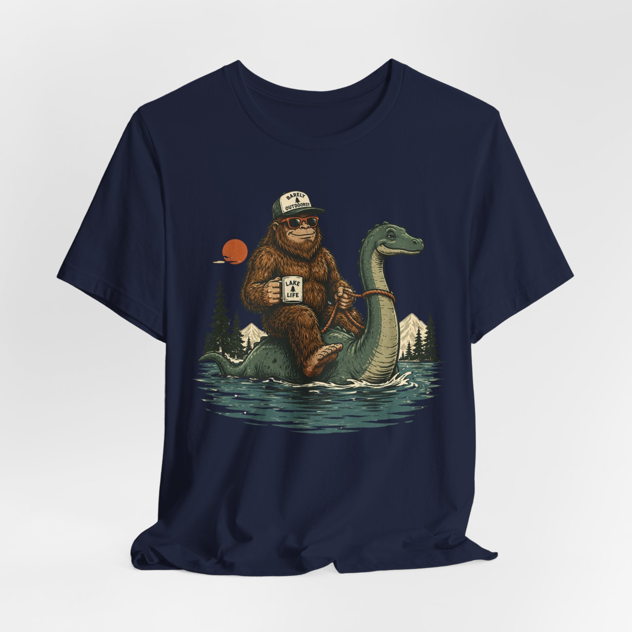 Bigfoot Riding Loch Ness Monster T-Shirt