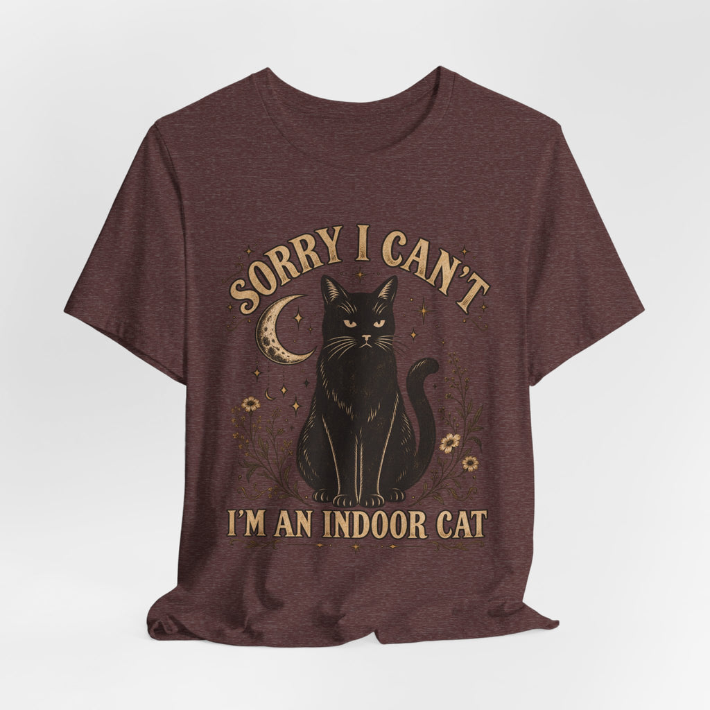 Sorry I Can't I'm an Indoor Cat Tee in Heather Purple - funny indoor cat humor shirt, Barely Outdoorsy Bella Canvas