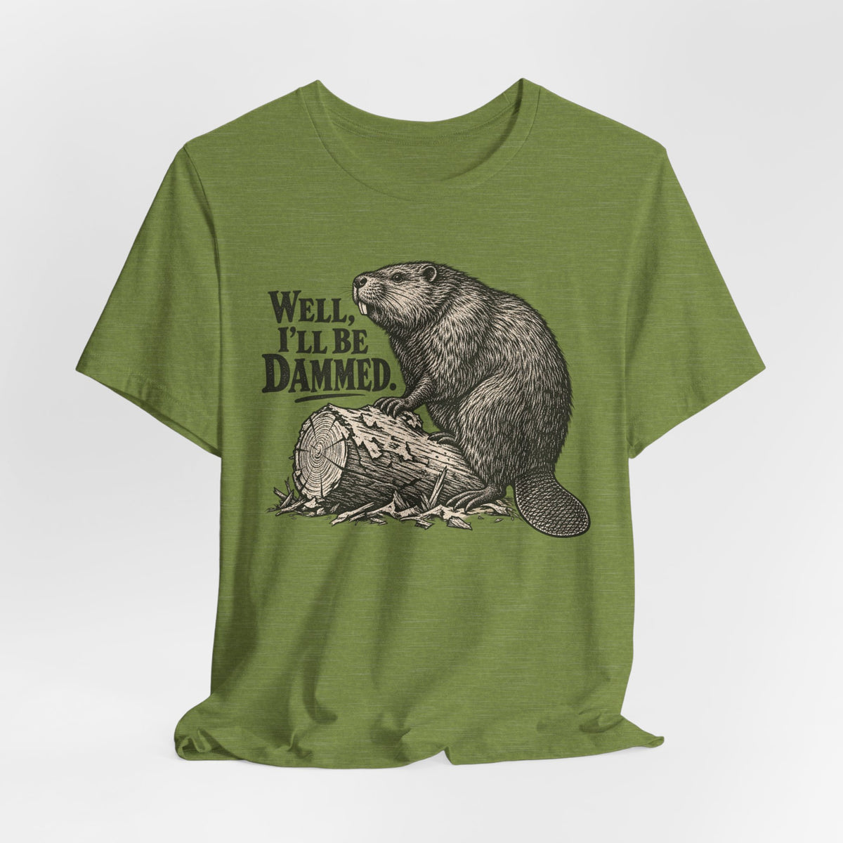 Well I'll Be Dammed Beaver Tee in Heather Purple - funny beaver dammed humor shirt, Barely Outdoorsy Bella Canvas 3001