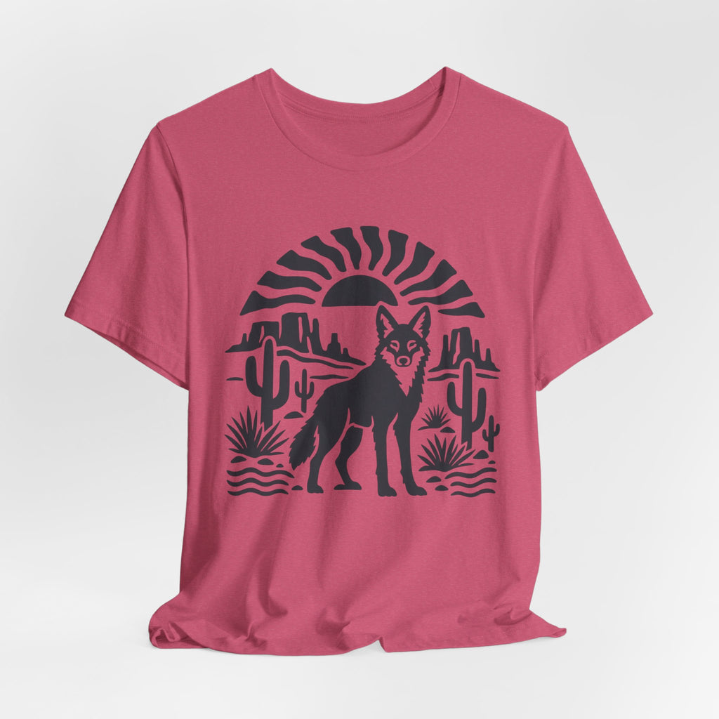Desert Coyote Minimalist Southwest T-Shirt in White - minimalist Southwest desert coyote cactus graphic tee, Barely Outdoorsy