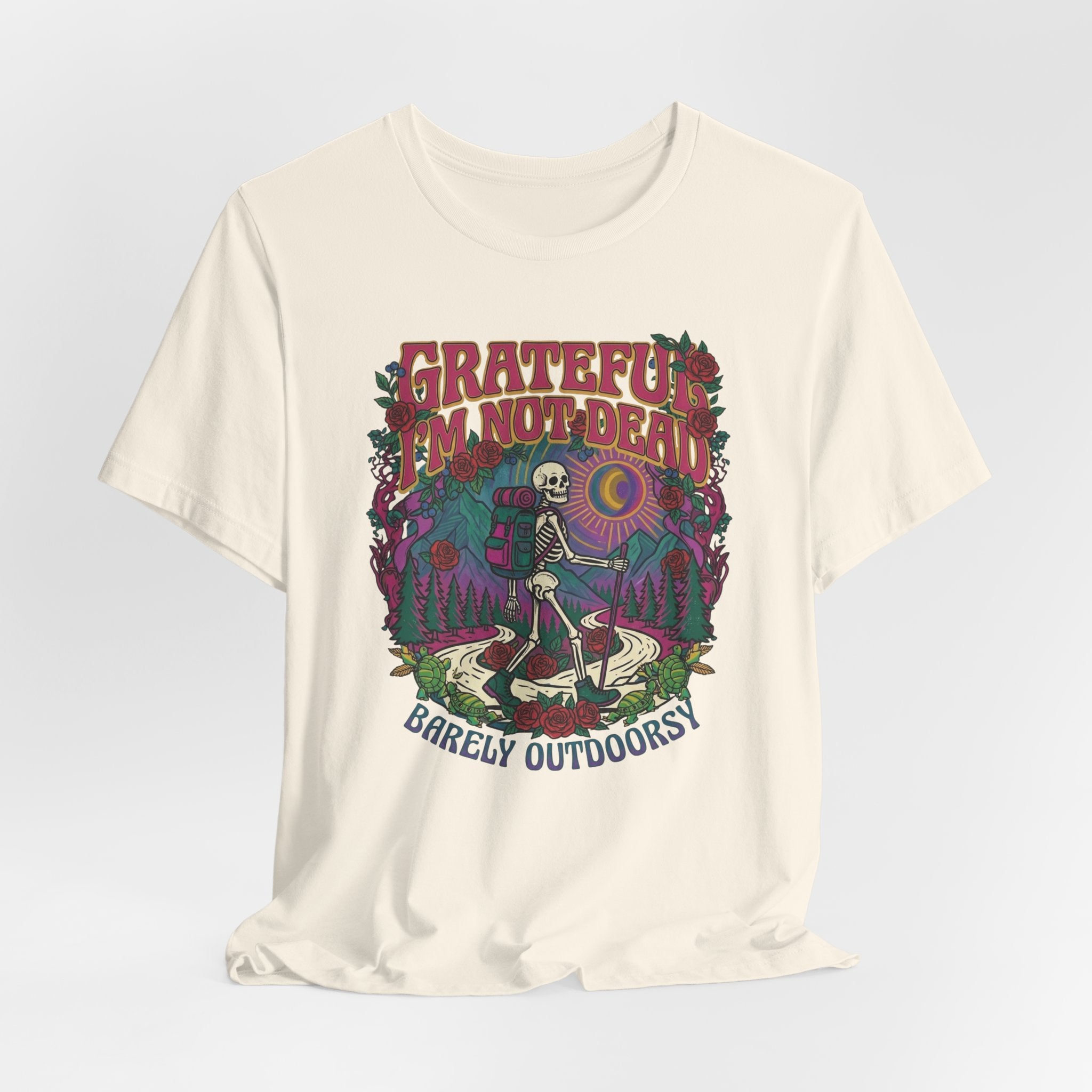Psychedelic skeleton hiker shirt Grateful Dead inspired barely outdoorsy