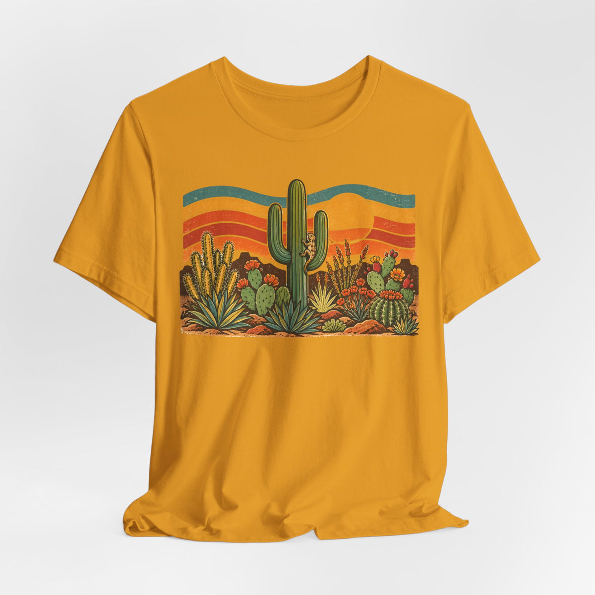 Retro Cactus Garden Desert Sunset Tee in Mauve - retro cactus garden Southwest shirt, Barely Outdoorsy Bella Canvas