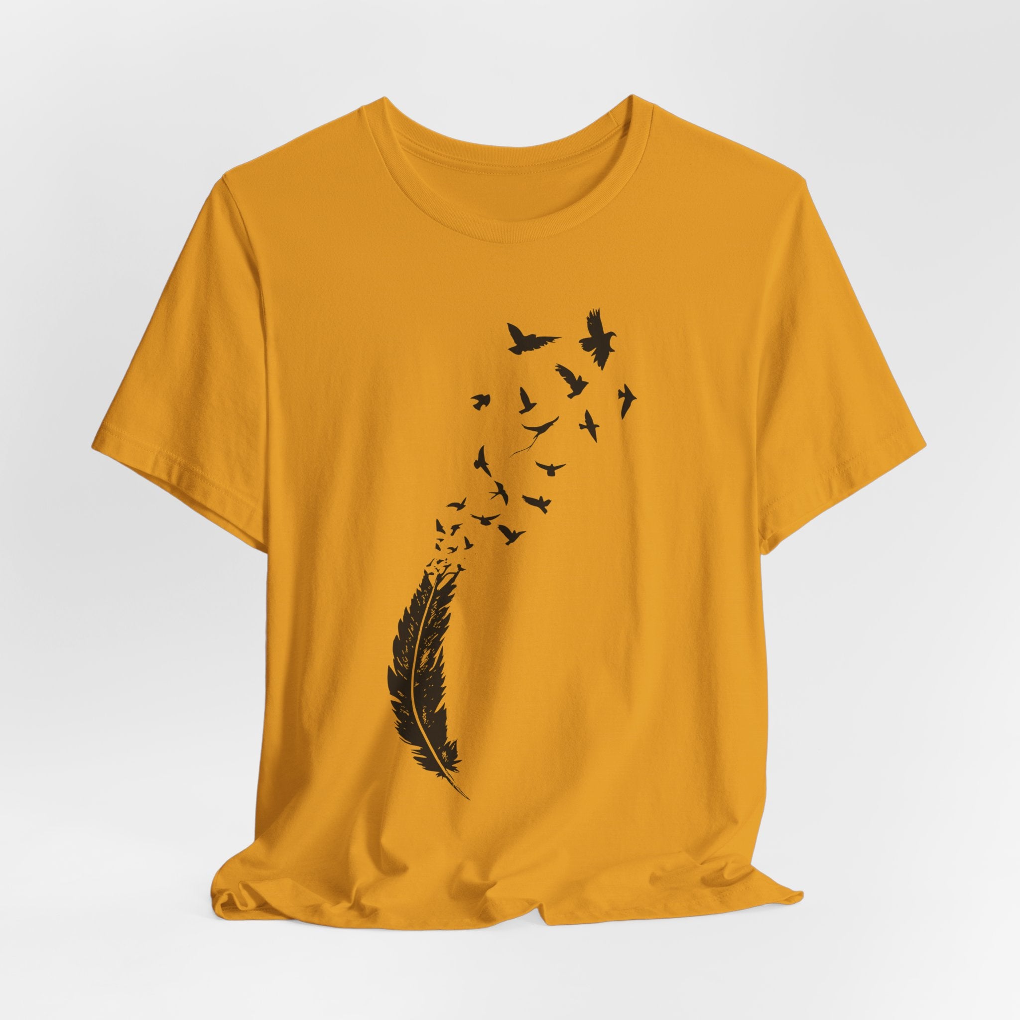 Feather Into Birds T-Shirt in Heather Aqua - clean silhouette feather birds graphic tee, Barely Outdoorsy Bella Canvas 3001