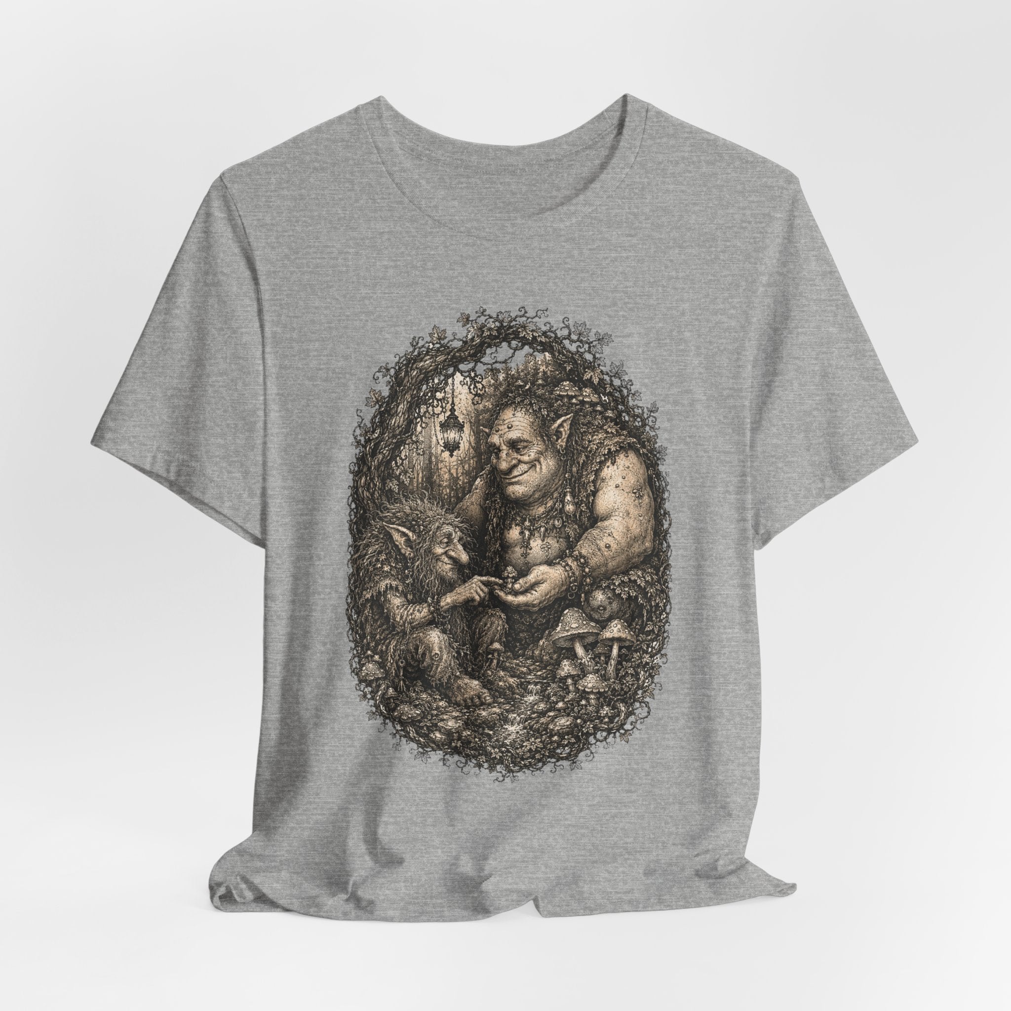Forest Trolls Tee in Heather Peach - funny troll mushroom goblincore shirt, Barely Outdoorsy Bella Canvas