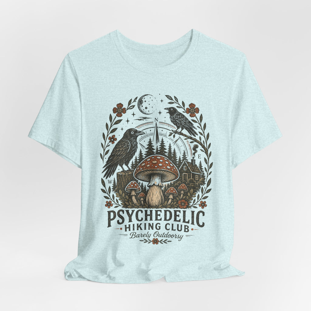 Psychedelic Hiking Club Tee in Mauve - funny dark cottagecore hiking club shirt, Barely Outdoorsy Bella Canvas 3001