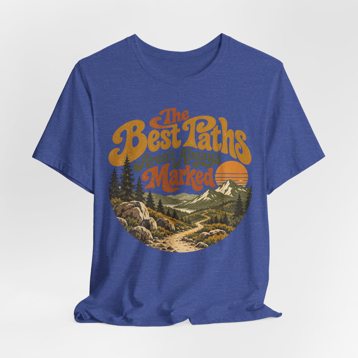 The Best Paths Aren't Always Marked T-Shirt in Navy - retro adventure hiking graphic tee, Barely Outdoorsy