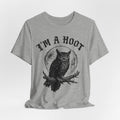 I'm A Hoot Funny Owl T-Shirt in Heather Ice Blue - gothic blackletter owl graphic tee, Barely Outdoorsy