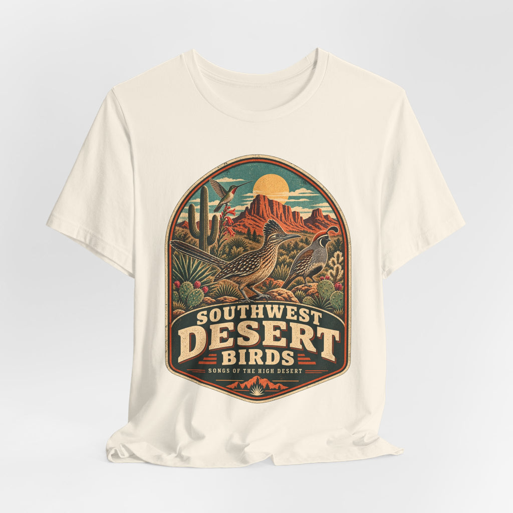 Southwest Desert Birds Tee in Heather True Royal - desert birds quail roadrunner shirt, Barely Outdoorsy