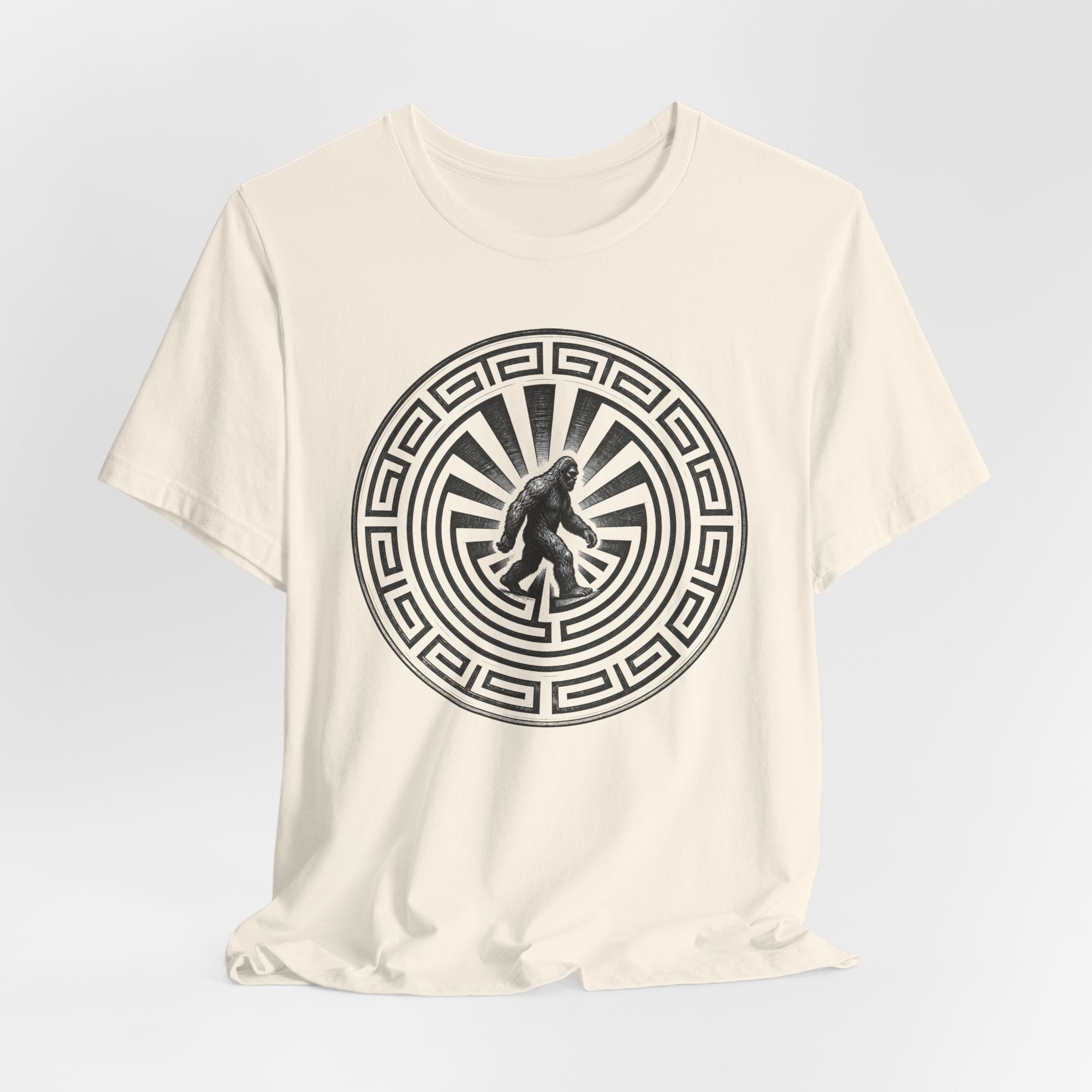 Bigfoot in a Maze Petroglyph T-Shirt in Heather Prism Lilac - Southwest petroglyph Bigfoot graphic tee, Barely Outdoorsy