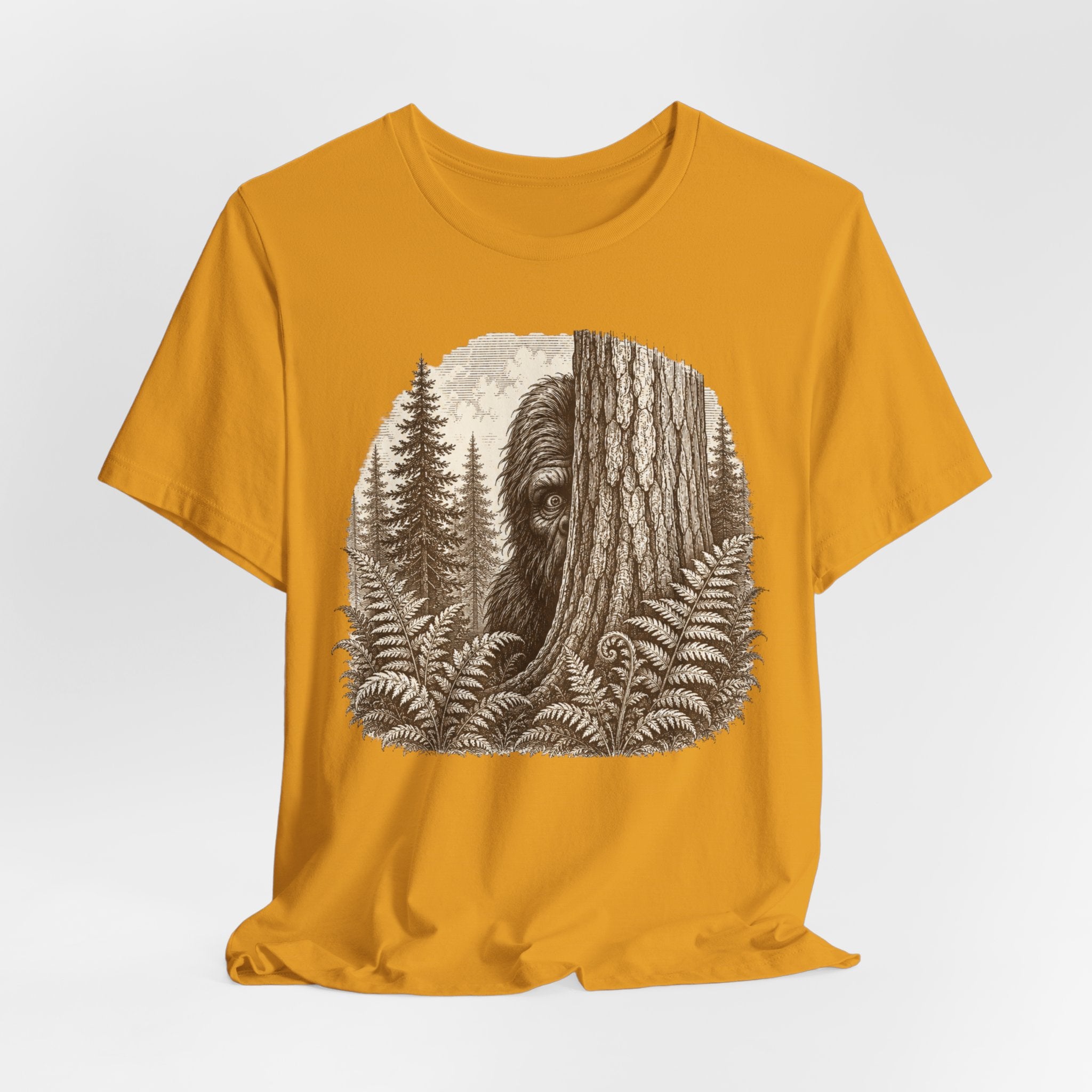 Hide and Seek Champion Tee in White - vintage Bigfoot hide and seek linework graphic tee, Bella Canvas 3001