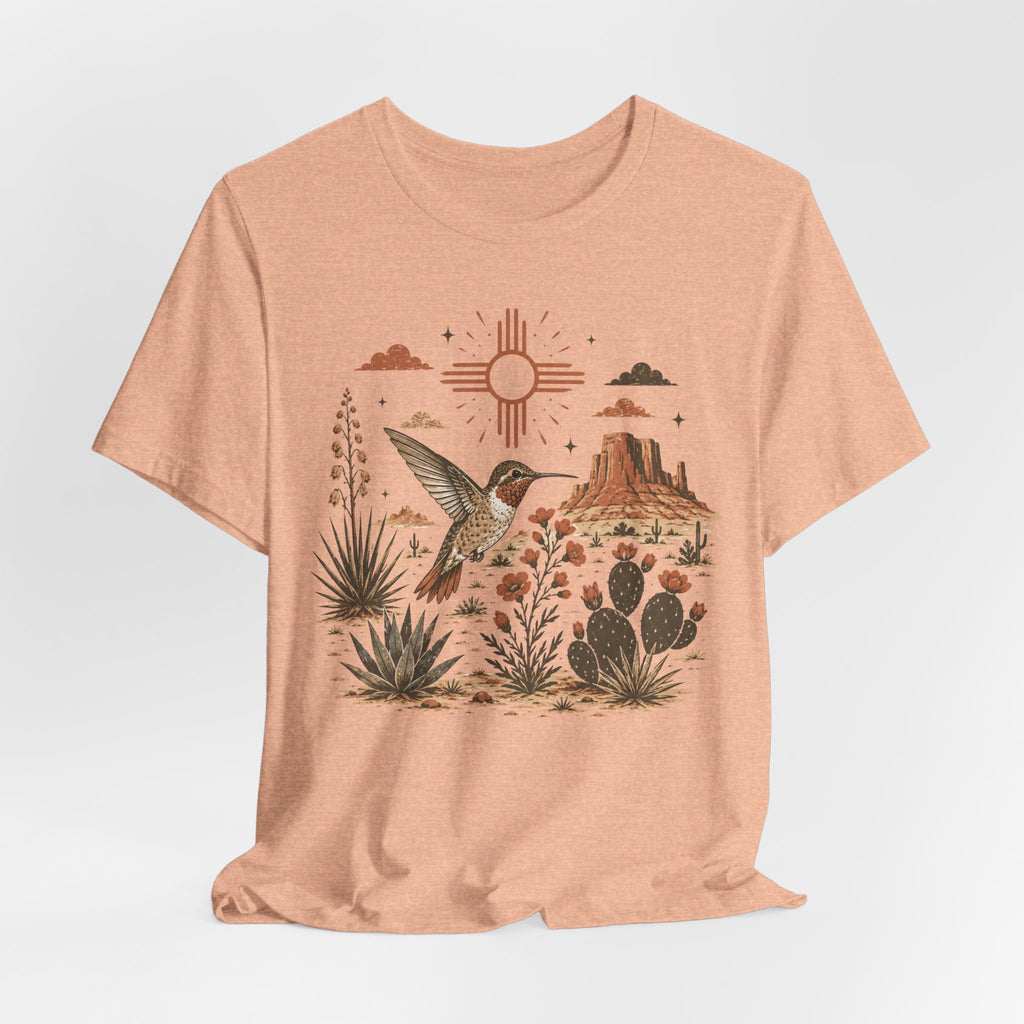 Desert Hummingbird Botanical Tee in White - Southwest hummingbird wildflower botanical shirt, Barely Outdoorsy Bella Canvas 3001