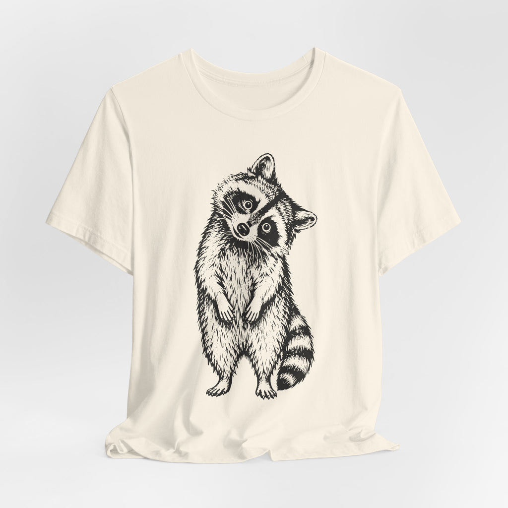 Suspicious Raccoon Tee in Ash - funny trash panda suspicious humor shirt, Barely Outdoorsy Bella Canvas 3001