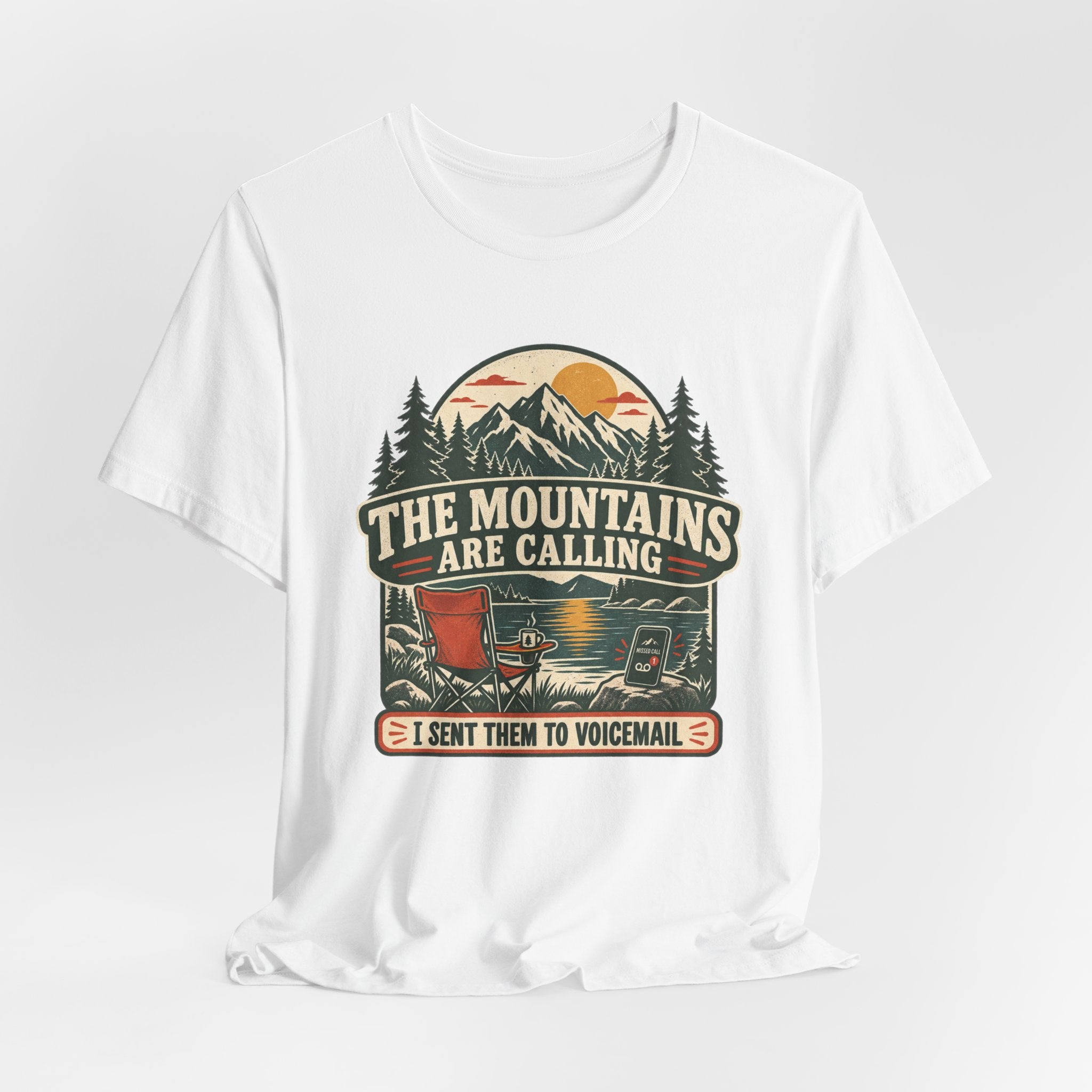 Mountains Are Calling Voicemail Tee in Black Heather - funny mountains voicemail hiking shirt, Barely Outdoorsy Bella Canvas