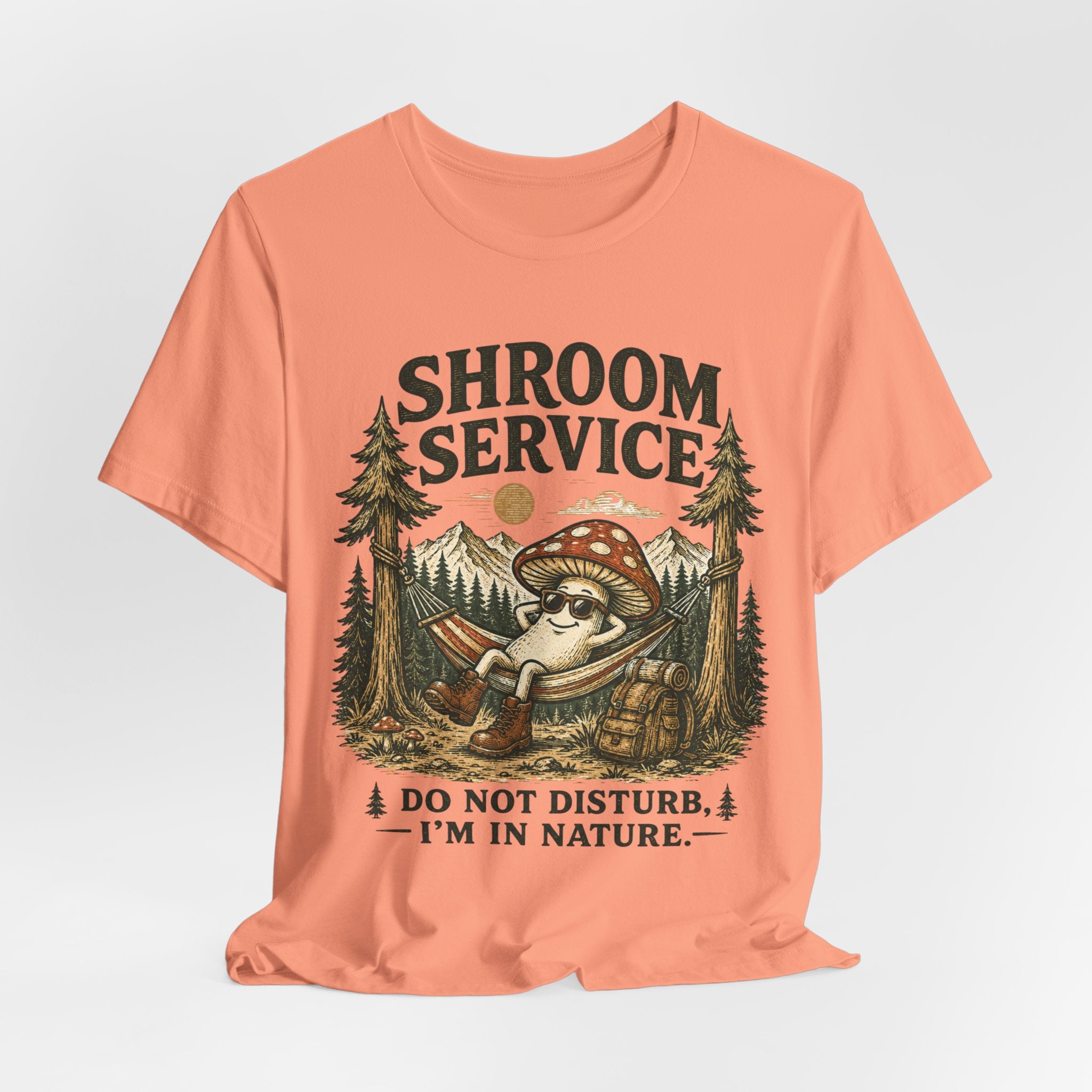 Shroom Service T-Shirt in Heather Prism Mint - chill mushroom camping graphic tee, Barely Outdoorsy