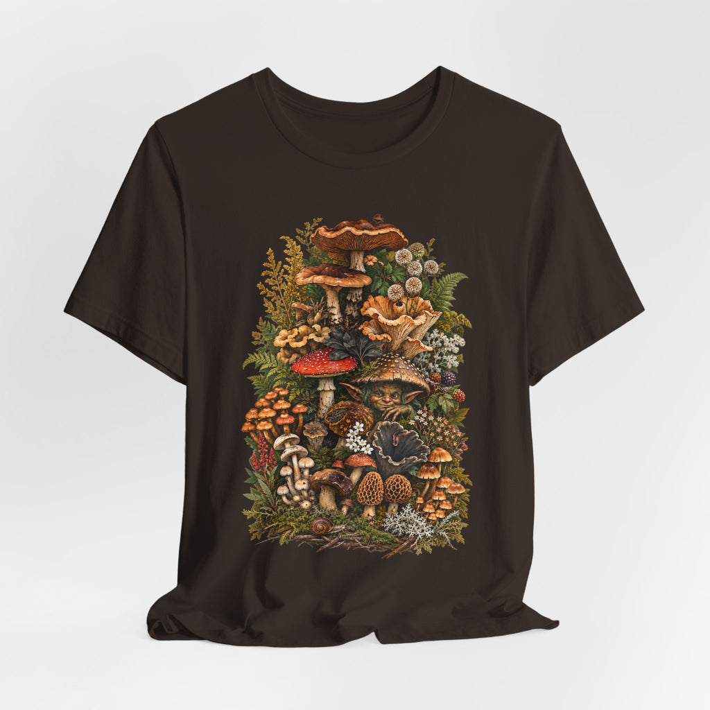 Mushroom Goblin Botanical Forager T-Shirt in Heather Prism Lilac - goblincore botanical goblin graphic tee, Barely Outdoorsy