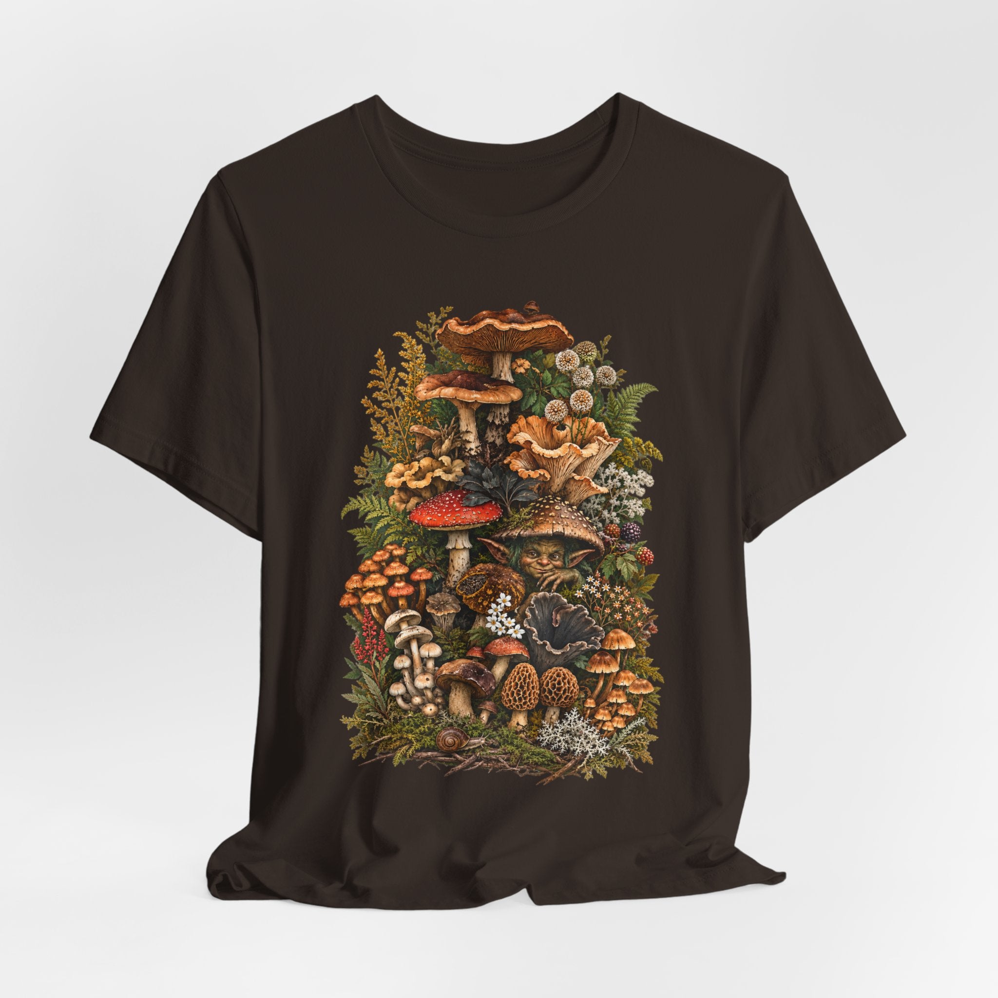 Mushroom Goblin Botanical Forager T-Shirt in Heather Prism Lilac - goblincore botanical goblin graphic tee, Barely Outdoorsy