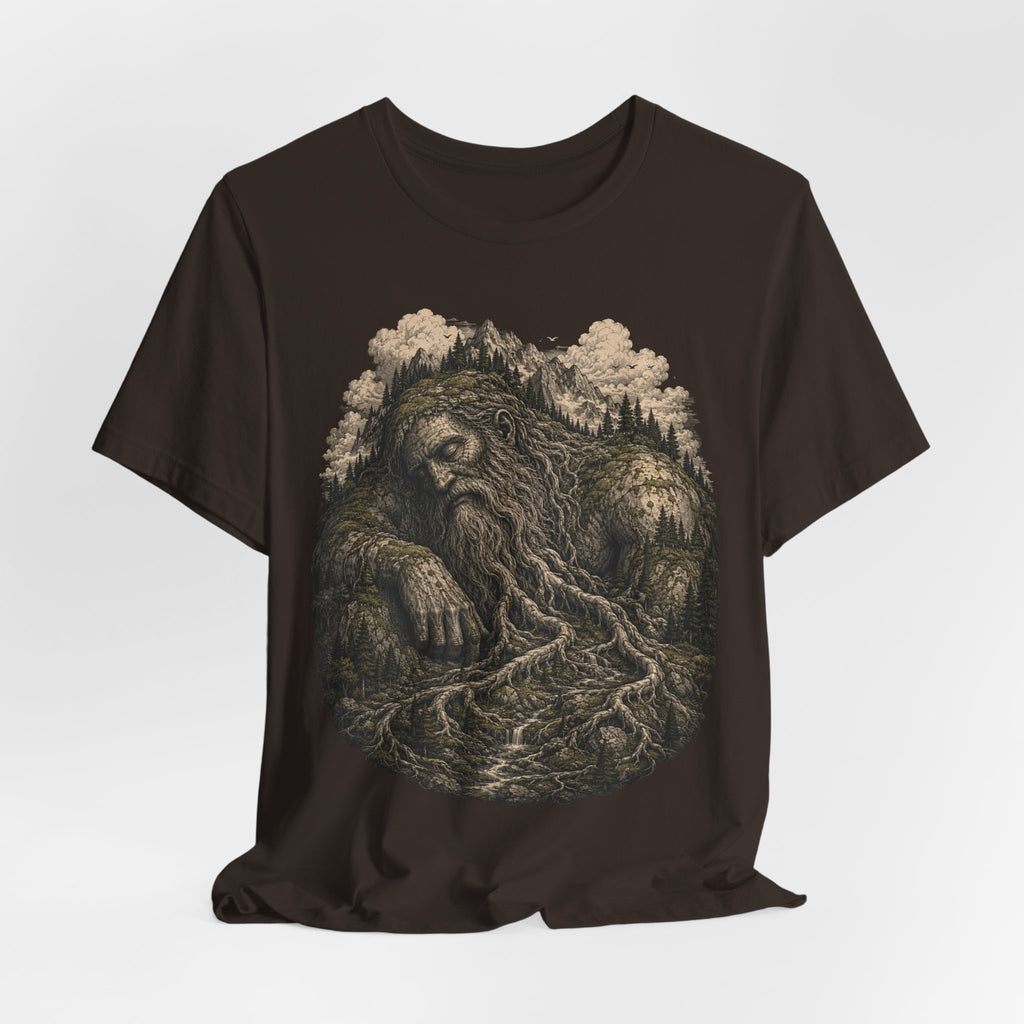 Sleeping Mountain Giant Tee in Brown - fantasy giant mountain nature shirt, Barely Outdoorsy Bella Canvas 3001