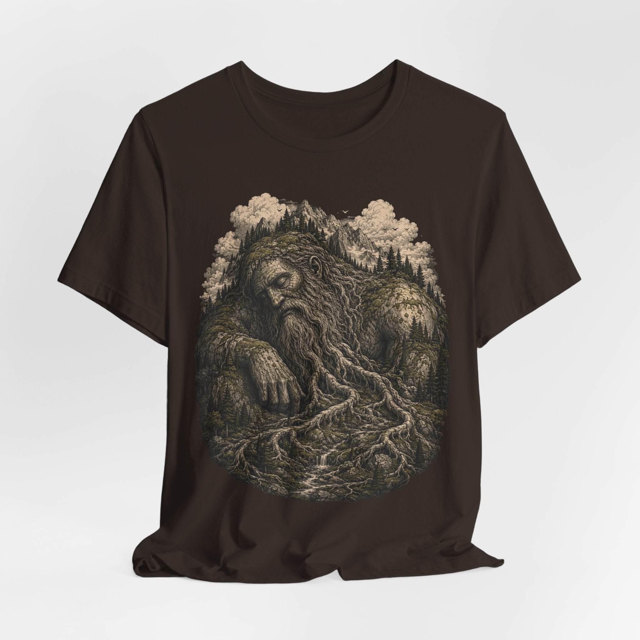 Sleeping Mountain Giant Tee in Brown - fantasy giant mountain nature shirt, Barely Outdoorsy Bella Canvas 3001