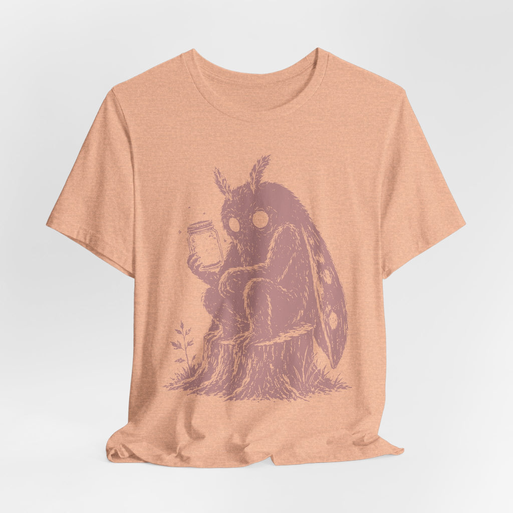Moth Man fireflies tee flat lay black Bella Canvas 3001 BarelyOutdoorsy