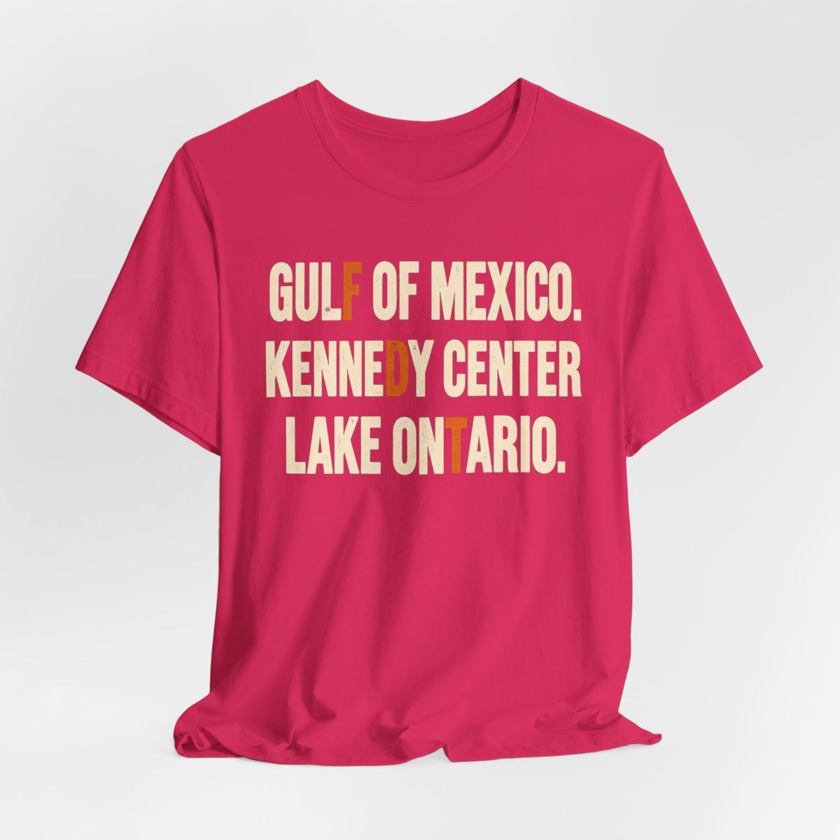 Gulf of Mexico Kennedy Center Lake Ontario Tee in Fuchsia - bold resistance naming humor shirt, Barely Outdoorsy Bella Canvas 3001