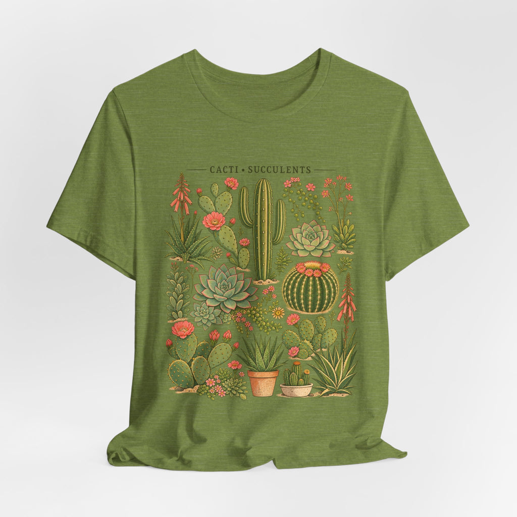 Cacti and Succulents Botanical T-Shirt in Heather Dusty Blue - botanical cacti succulents desert plant graphic tee, Barely Outdoorsy