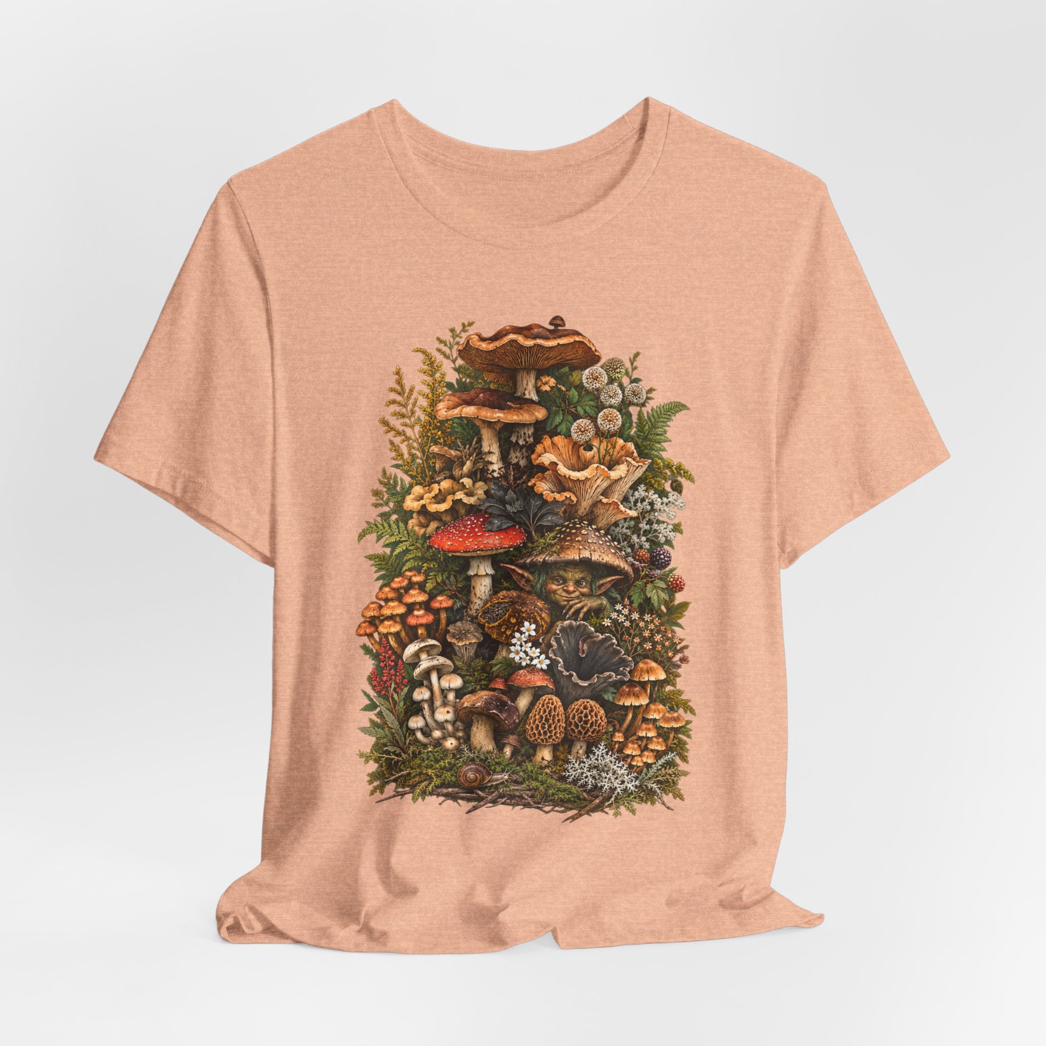 Mushroom Goblin Botanical Forager T-Shirt in Navy - goblincore botanical mushroom goblin graphic tee, Barely Outdoorsy Bella Canvas