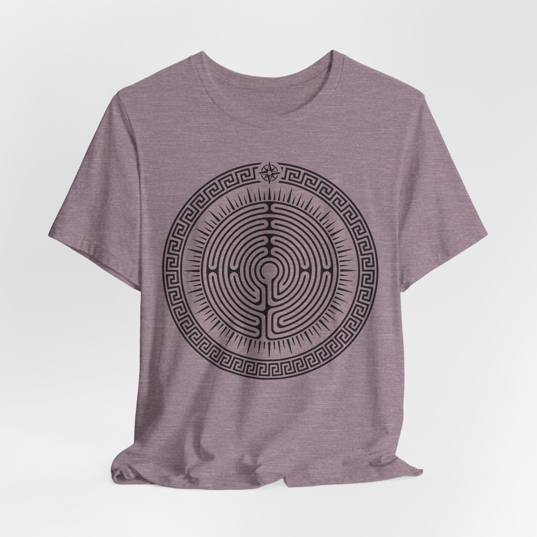 Journey Labyrinth T-Shirt in Heather Red - bold geometric maze graphic tee, Bella Canvas 3001