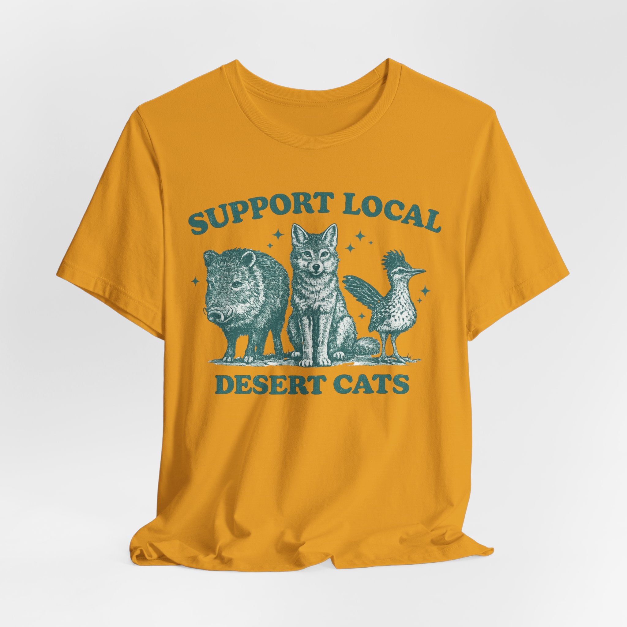 Support Local Desert Cats T-Shirt in Black Heather - vintage etching desert cats wildlife graphic tee, Barely Outdoorsy