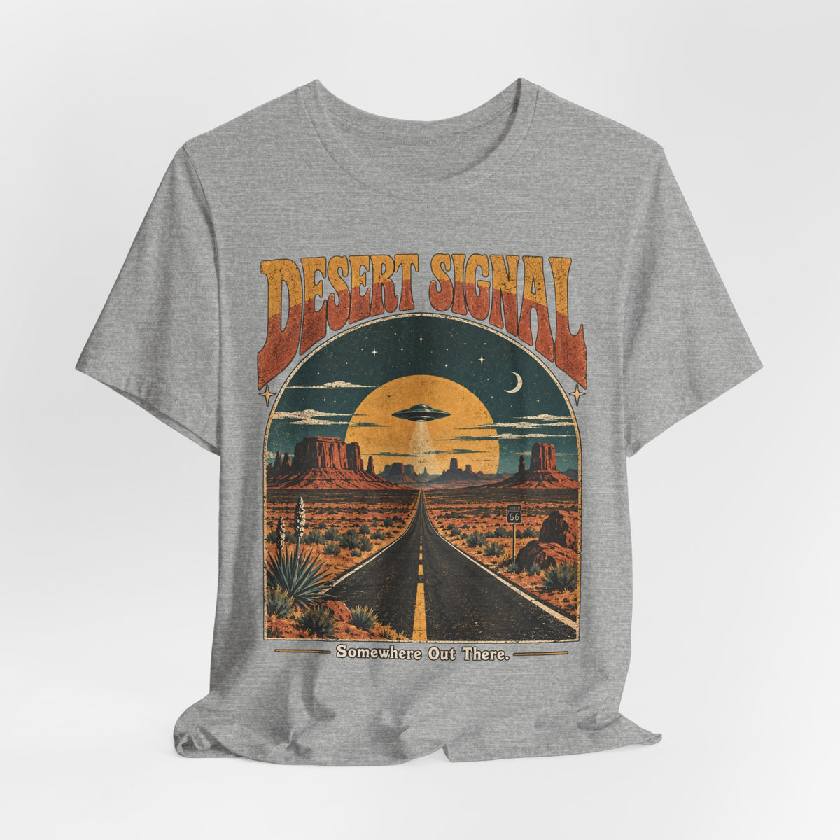Desert Signal UFO Highway T-Shirt in Heather Peach - retro desert UFO graphic tee, Barely Outdoorsy