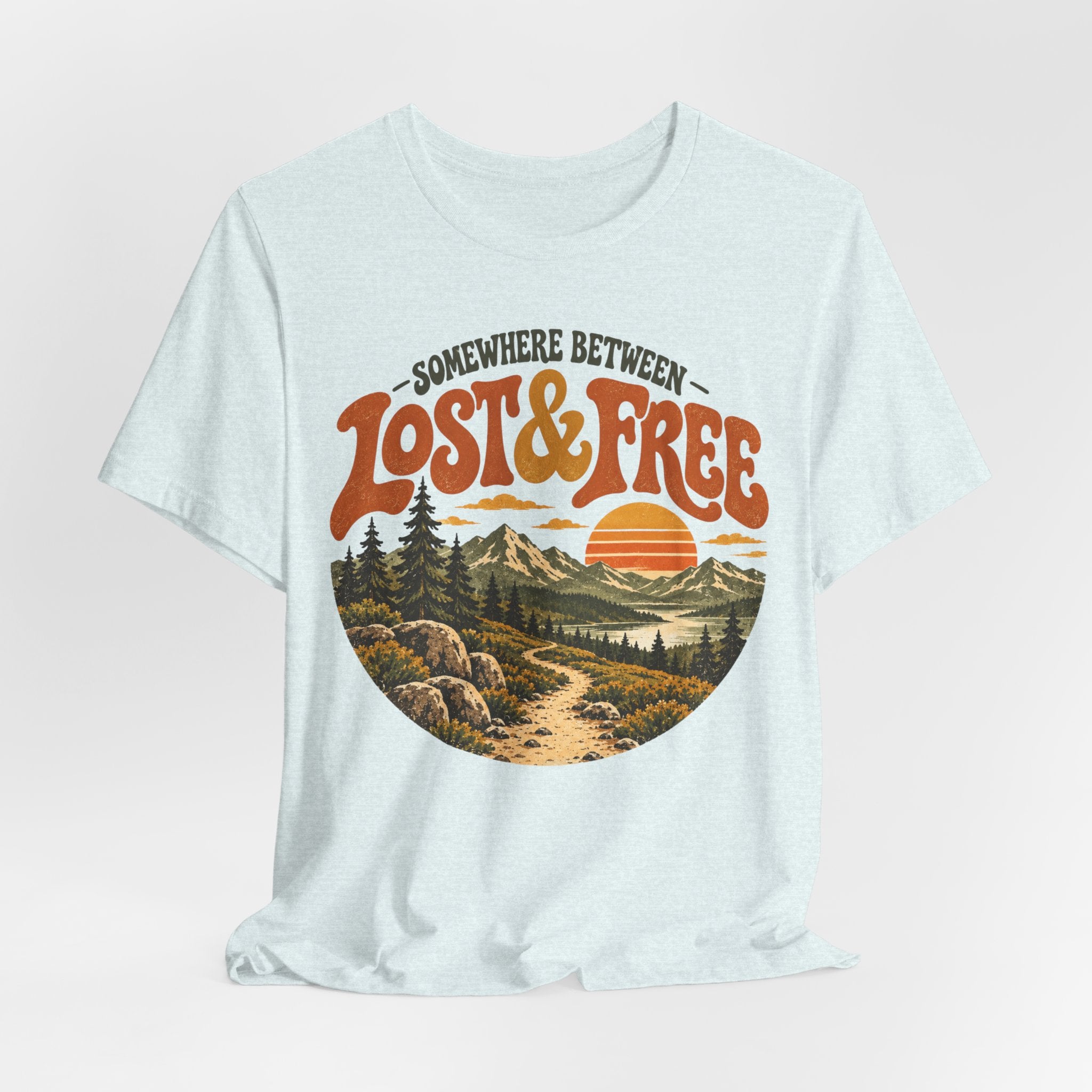 Somewhere Between Lost Free T-Shirt in Navy - retro adventure hiking graphic tee, Barely Outdoorsy