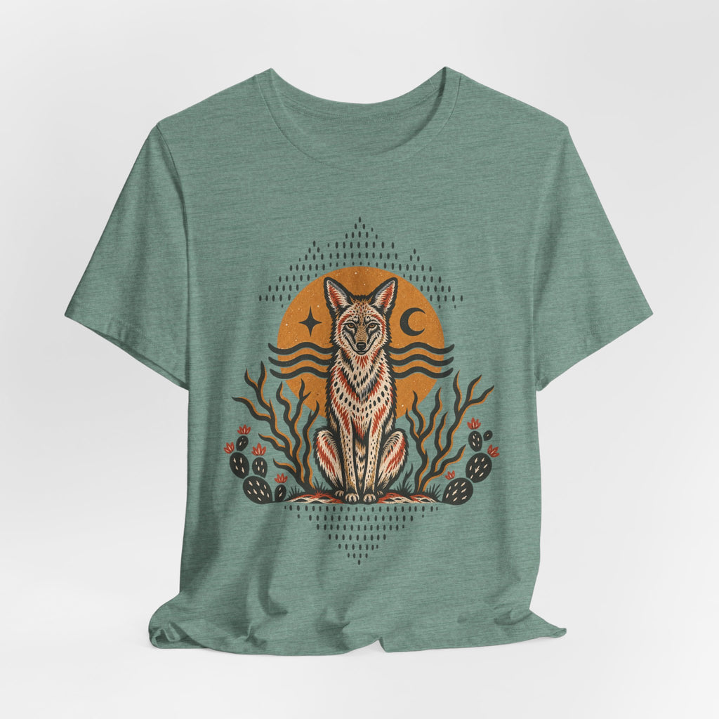 Desert Coyote Southwest T-Shirt in White - Southwest desert coyote wildlife graphic tee, Barely Outdoorsy