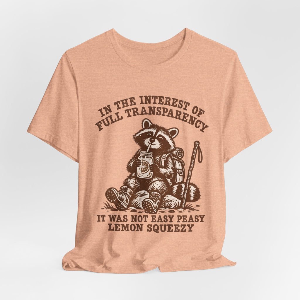 Full Transparency Raccoon Hiking T-Shirt in White - funny raccoon hiking graphic tee, Barely Outdoorsy Bella Canvas
