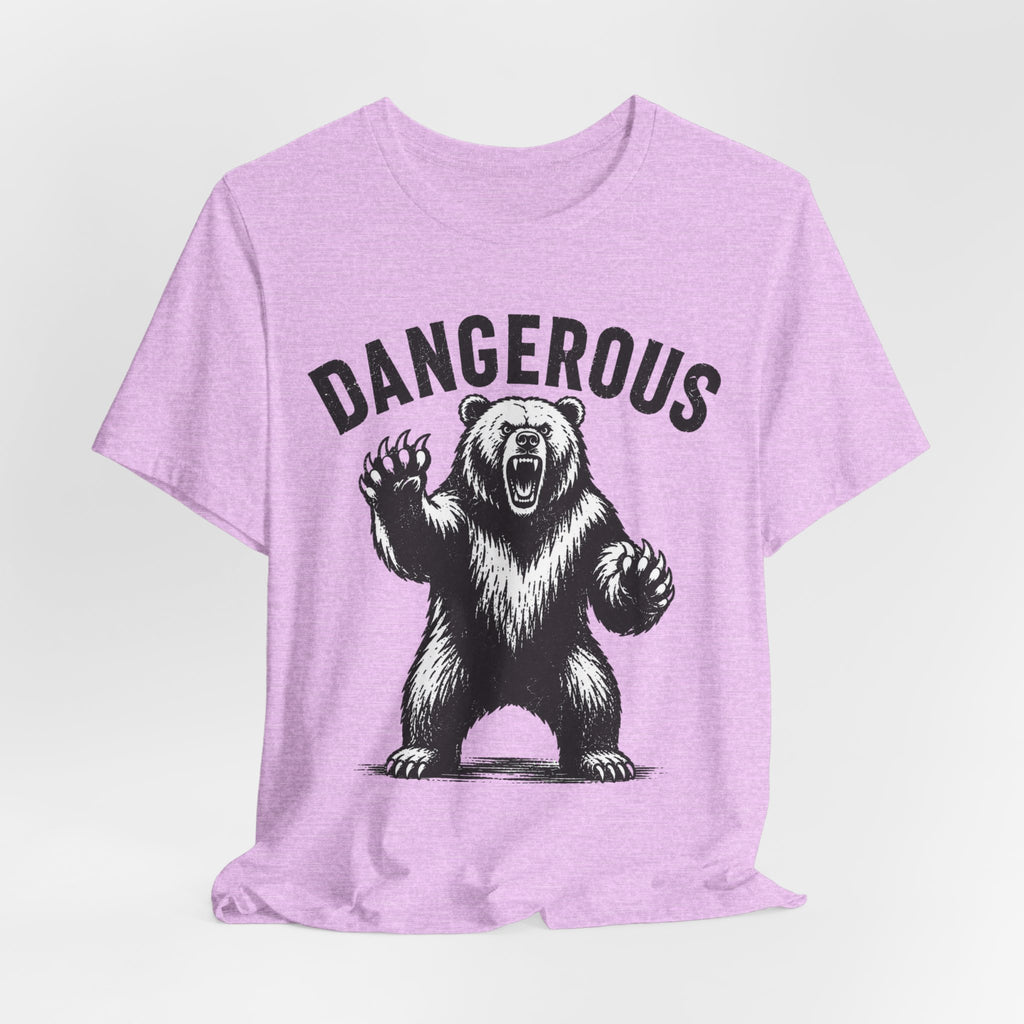 Dangerous Bear Funny Grizzly T-Shirt flat lay Athletic Heather - unisex crew neck grizzly bear graphic tee, Barely Outdoorsy