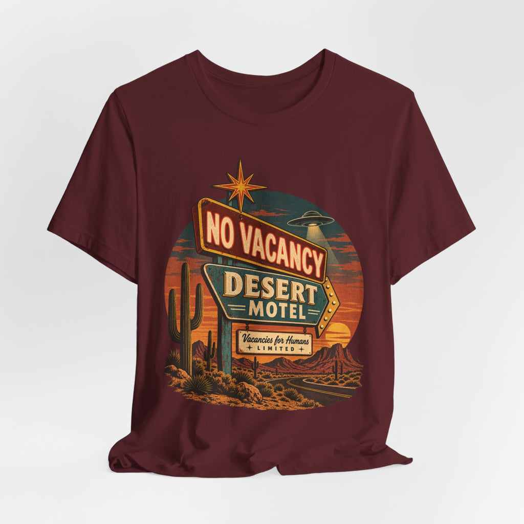 Desert Motel No Vacancy UFO Tee in Brown - retro UFO desert motel shirt, Barely Outdoorsy Bella Canvas 3001