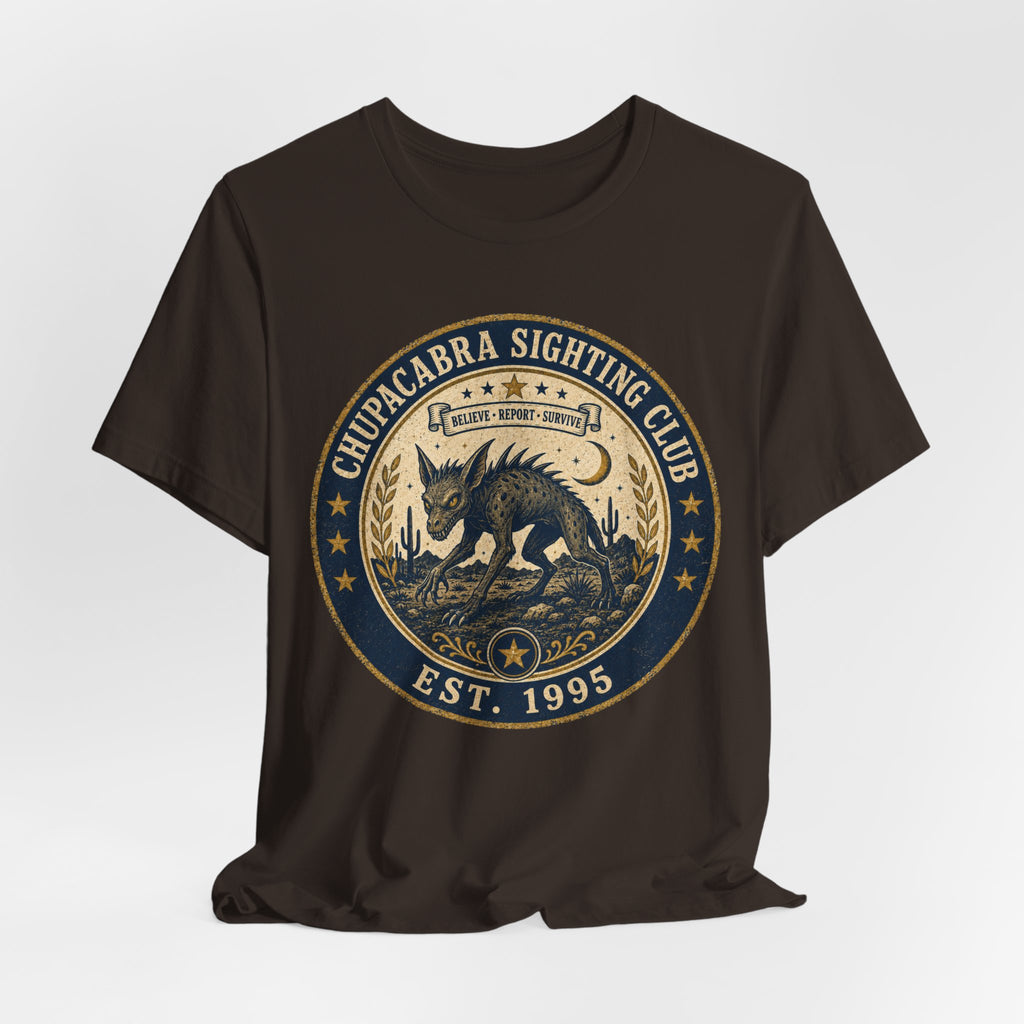 Chupacabra Sighting Club Tee in Natural - Believe Report Survive Est 1995 funny cryptid shirt, Barely Outdoorsy