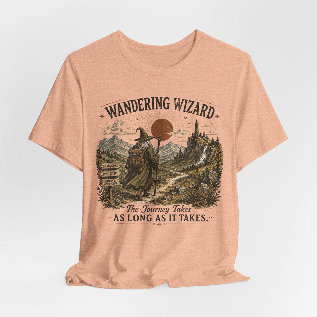 Wandering Wizard Hiking Tee in White - fantasy wizard hiking nature shirt, Barely Outdoorsy Bella Canvas 3001