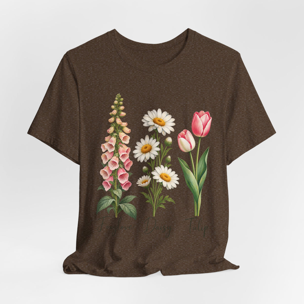 FDT Foxglove Daisy Tulip T-Shirt in Heather Stone - funny botanical wildflower FDT foxglove daisy tulip graphic tee, Barely Outdoorsy