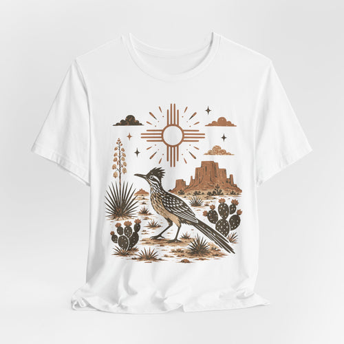 Desert Roadrunner T-Shirt in Athletic Heather - vintage linocut Southwest roadrunner graphic tee, Barely Outdoorsy Bella Canvas 3001