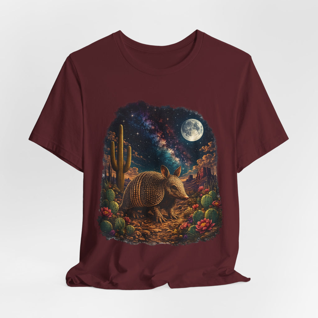 Desert Armadillo Starry Night Tee in Black Heather - impressionist armadillo desert stars graphic shirt, Barely Outdoorsy Bella Canvas 3001