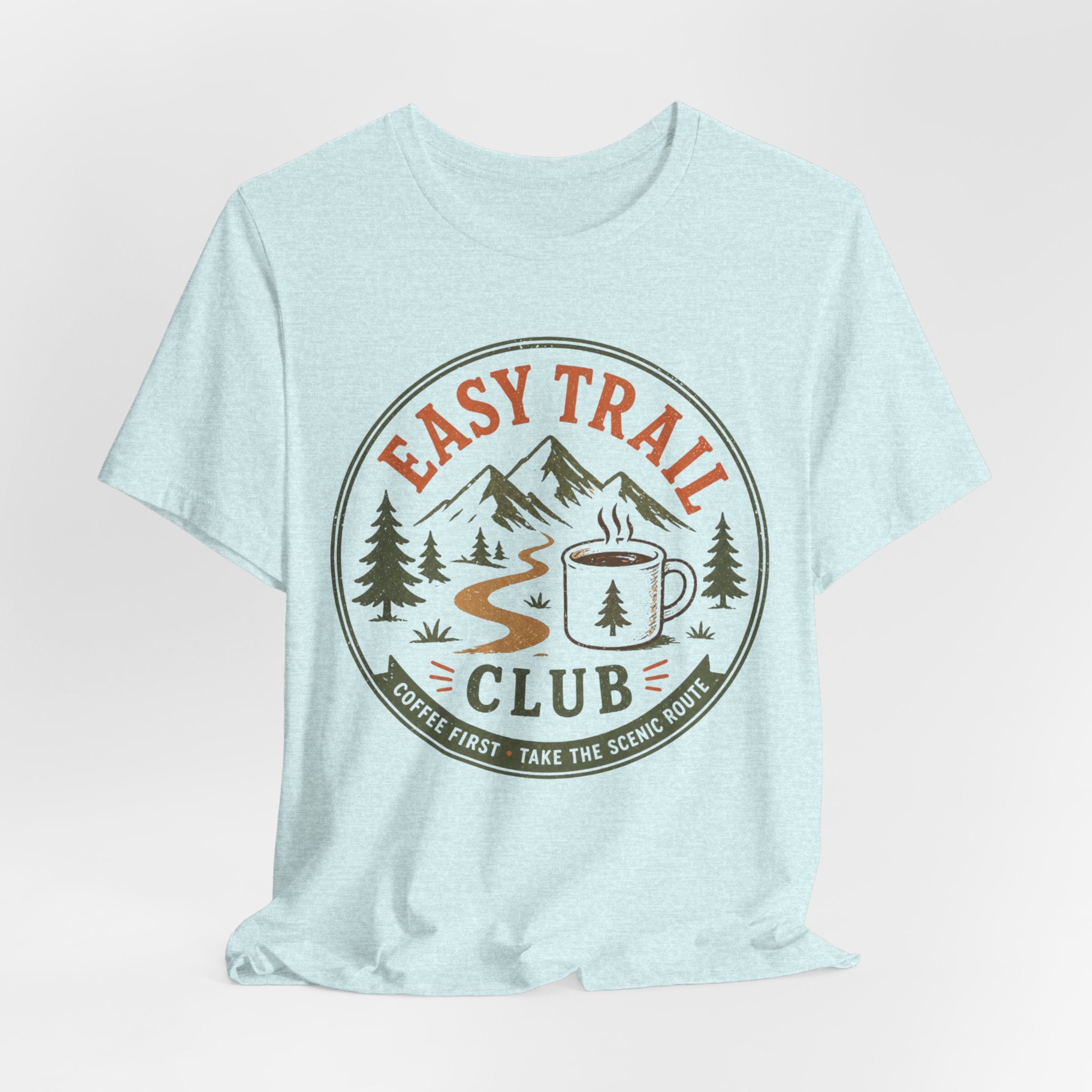 Easy Trail Club barely outdoorsy coffee tee unisex crew neck
