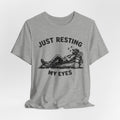 Just Resting My Eyes Tee in Mauve - funny hiking nap humor shirt, Barely Outdoorsy Bella Canvas