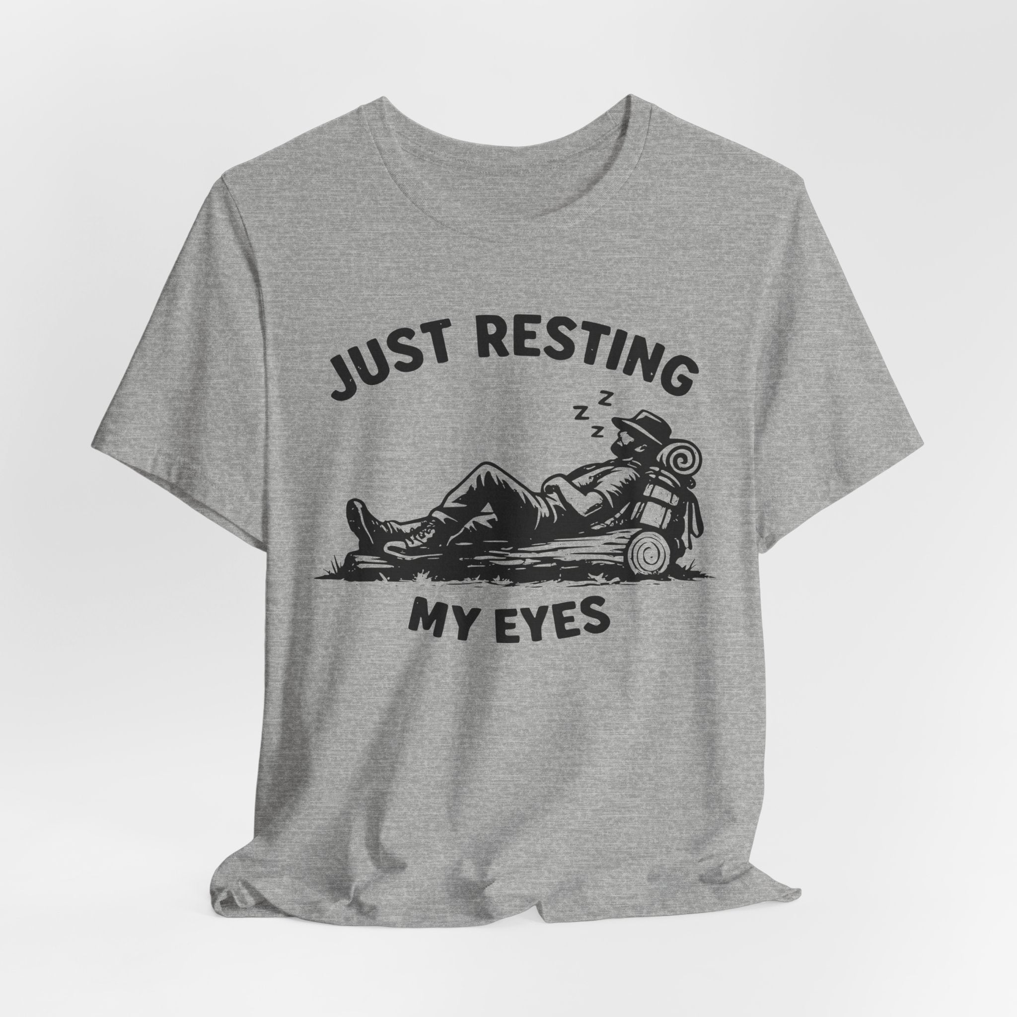 Just Resting My Eyes Tee in Mauve - funny hiking nap humor shirt, Barely Outdoorsy Bella Canvas