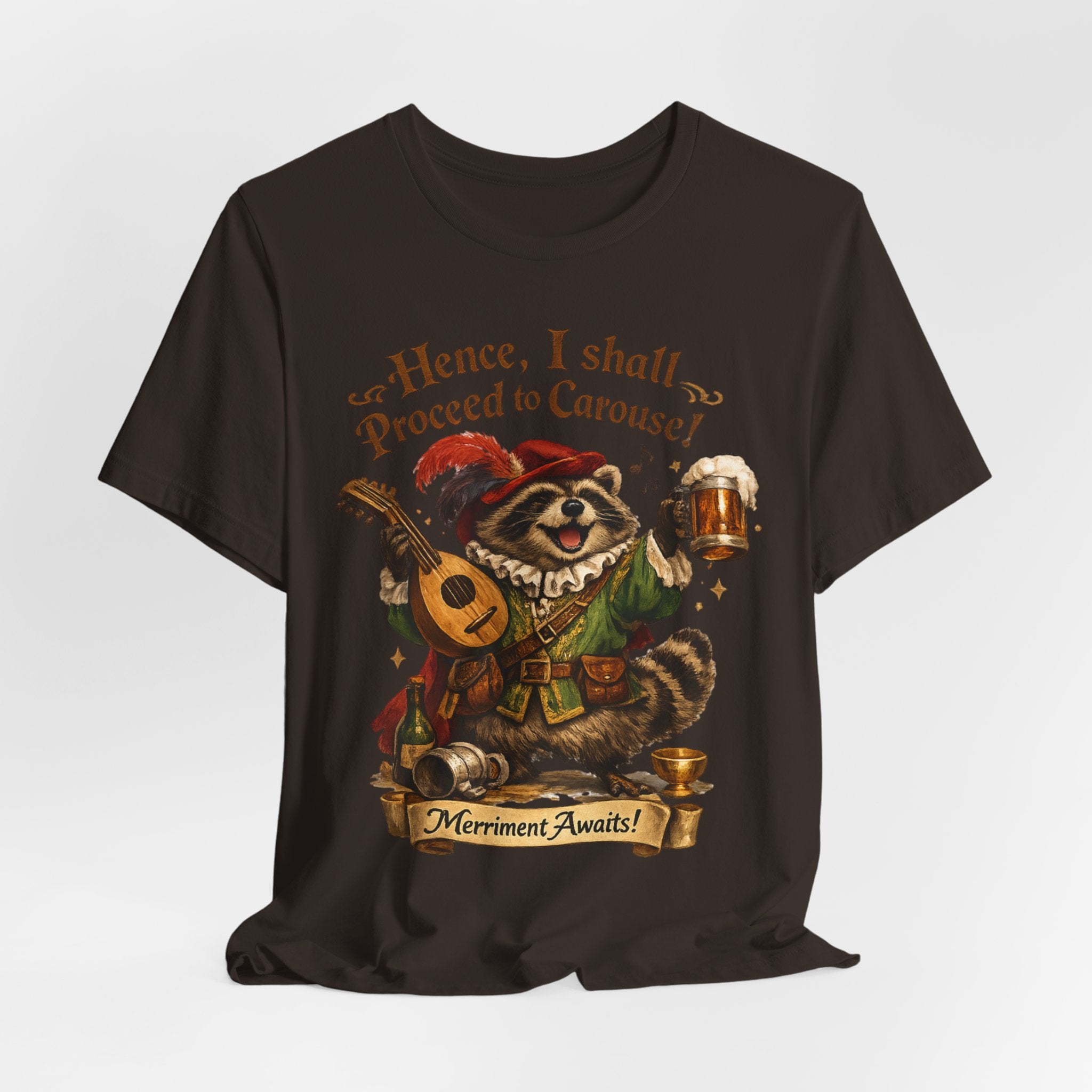 Raccoon Bard Tee in Heather Prism Lilac - funny raccoon bard fantasy RPG shirt, Barely Outdoorsy Bella Canvas