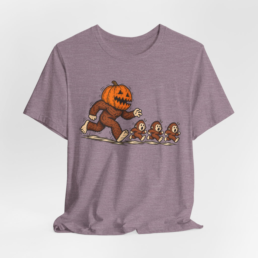 Pumpkin Head Bigfoot Halloween Tee in Vintage White - funny Sasquatch pumpkin Halloween shirt, Barely Outdoorsy Bella Canvas 3001